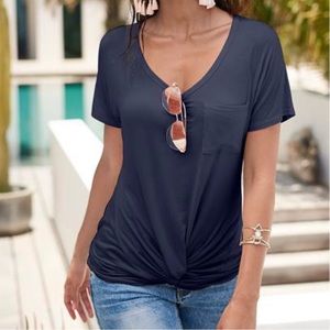 VENUS Navy Front Knotted Scoop Neck Tee Size Large